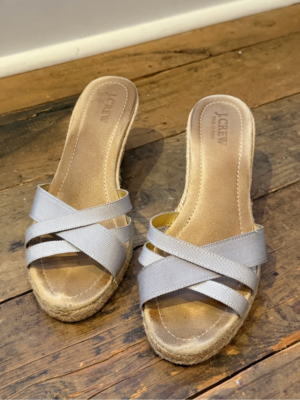 J. Crew Light Beige Crossband Espadrille Slide Mules